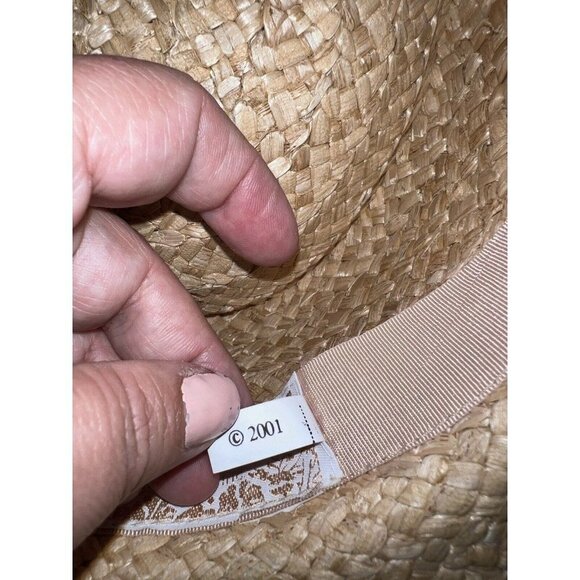Vintage CAPPELLI  Wide Brim Straw Paper Woven Hat with Sequin Fish Detail - Picture 10 of 10